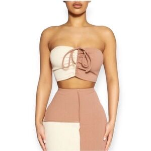 Naked Wardrobe Two Tone Ribbed Bandeau Bare Shoulder Tube Top, Size L, NWOT